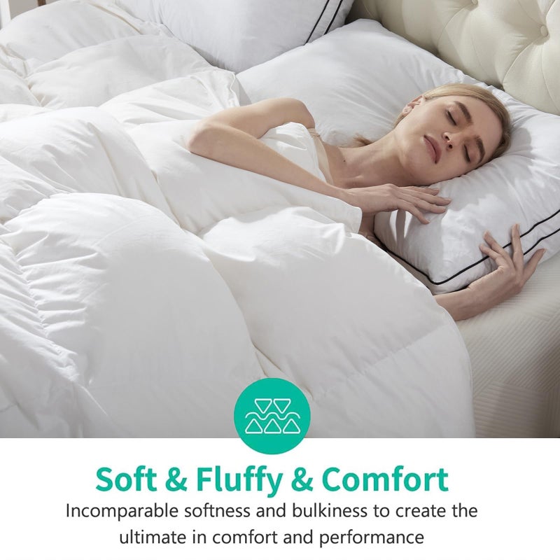 APSMILE Luxury Heavyweight Down Feather Fibers Comforter Full/Queen Size, Thick Duvet for Winter Climates/Cold Sleepers -Ultra Soft 100% Organic Cotton Cover, Fluffy Duvet Insert (Ivory White, 90x90) - Image 3